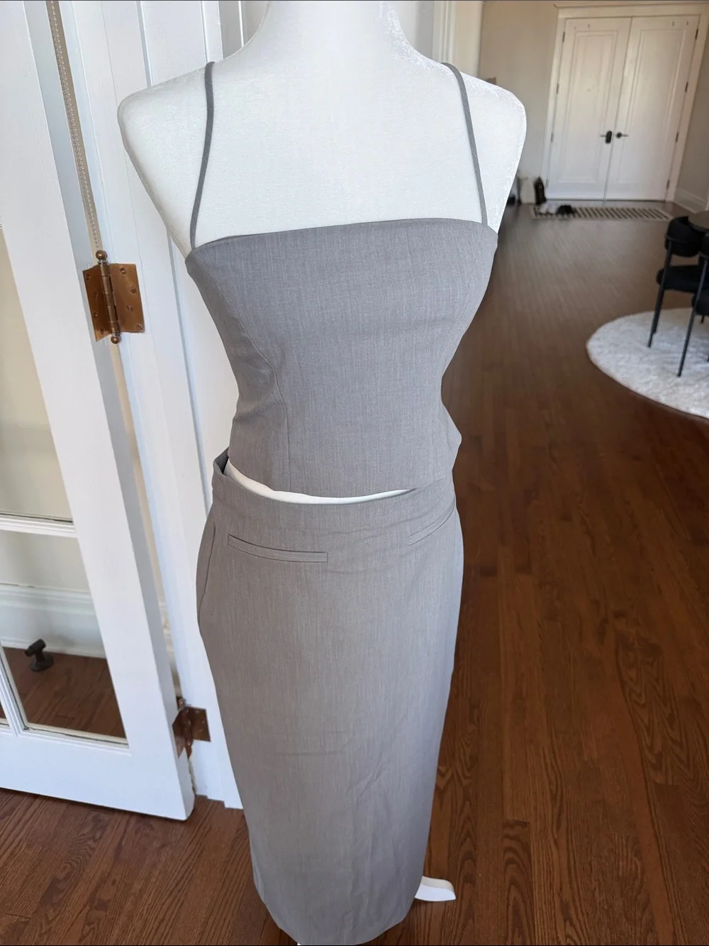 Women's High-Waist Long Pencil Skirt Set in Gray - Picture 3 of 7